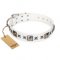 ‘Intergalactic Travelling’ FDT Artisan Handcrafted White Leather Dog Collar