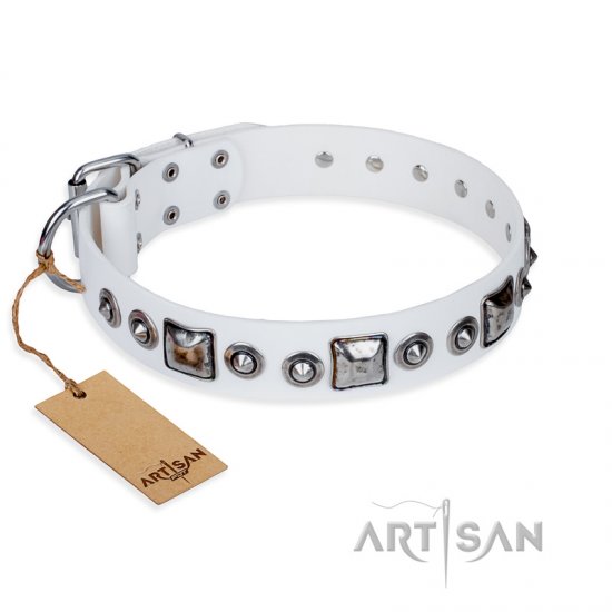 ‘Lustre of Fame’ FDT Artisan White Studded Leather Dog Collar
