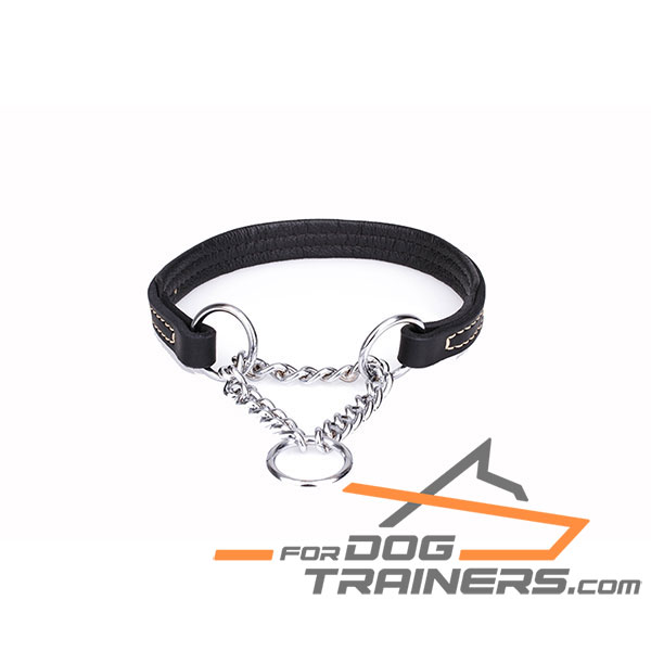 Strong martingale black leather dog collar