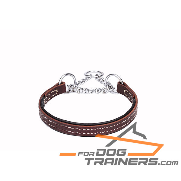 Martingale brown dog collar with leather part 