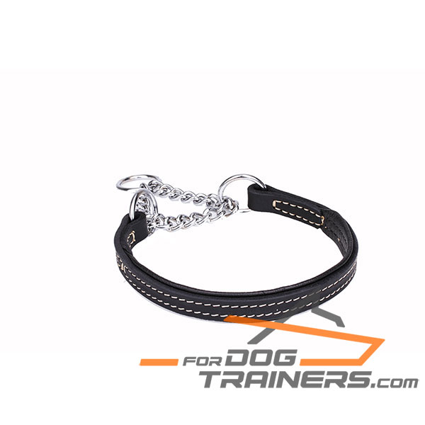 Martingale black dog collar made of genuine leather