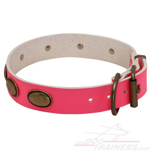 Pink Leather Collar for Dog Walking