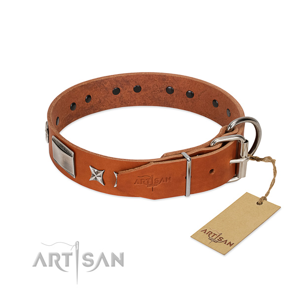 Easy adjustable leather dog collar of safe materials