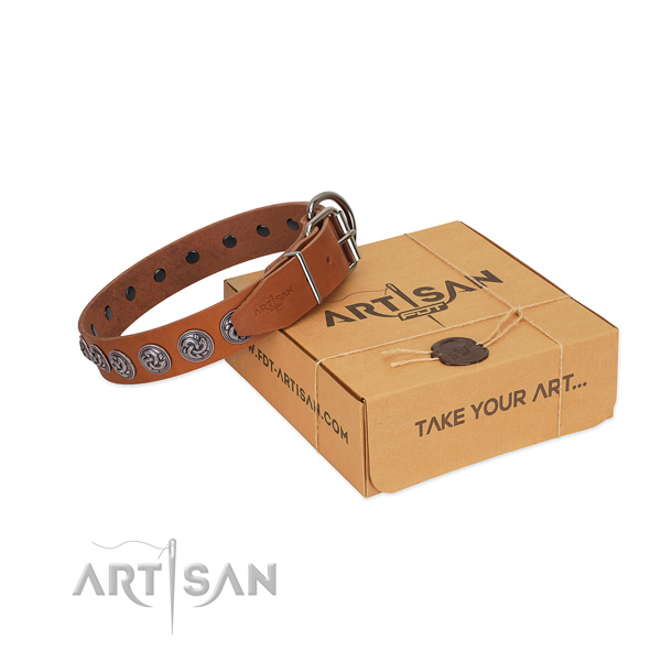 Deluxe Leather Dog Collar with Luxurious Decorations