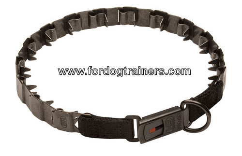 NEW Black Neck Tech Stainless Steel Pinch Prong Dog Collar with Reliable Click Lock System