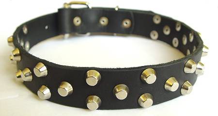 Walking and Training Wide Leather Dog Collar with Nickel Pyramids - Click Image to Close